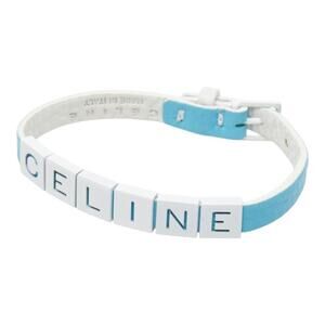 Celine Logo Leather Bracelet Blue